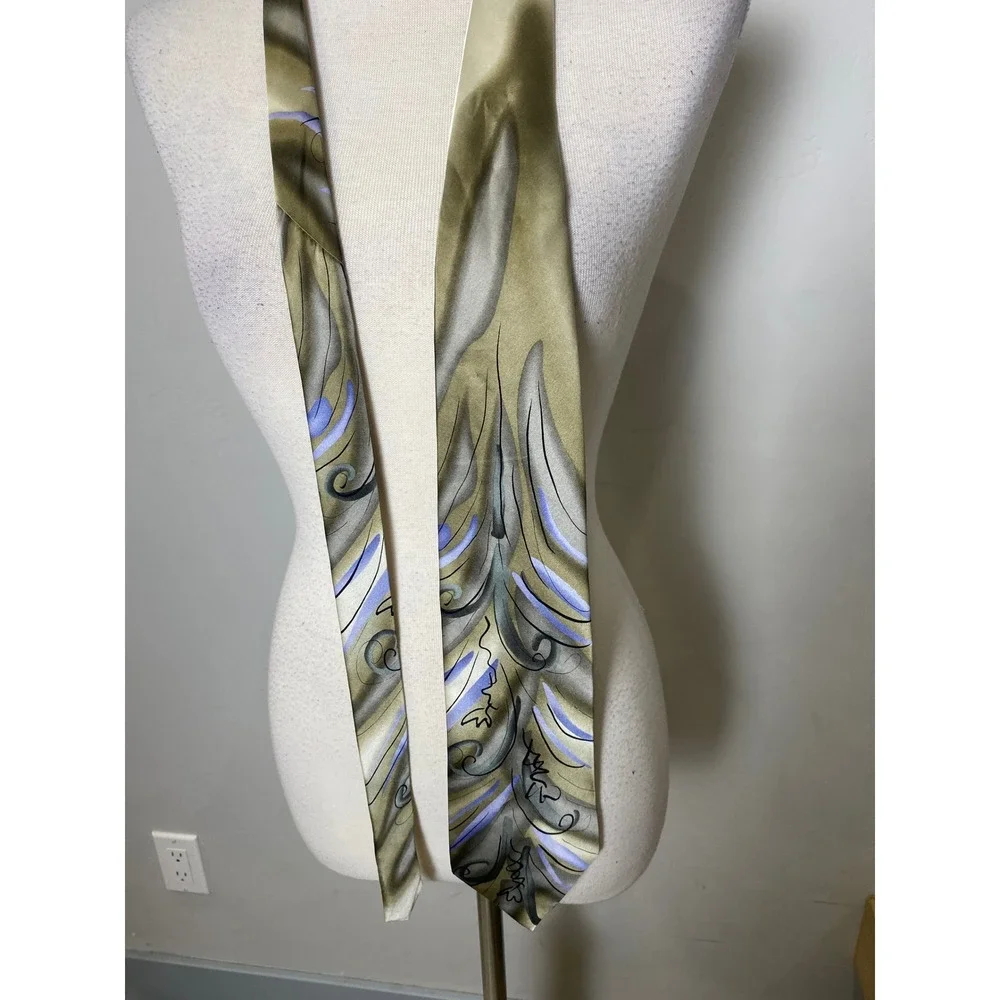 Vintage J Garcia Silk Tie Banyan Trees Collection Fourteen Sage Green Lavender